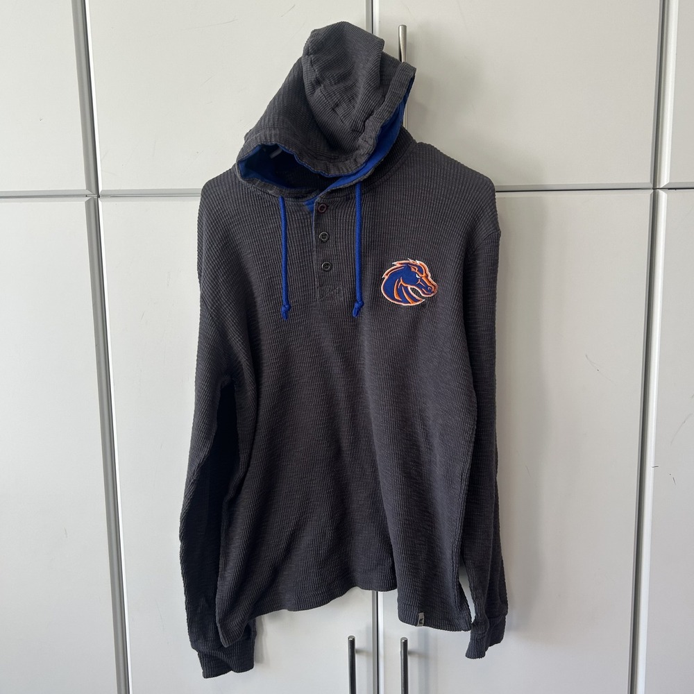 Colosseum Boise State Broncos Mens Medium Gray Waffle Knit Henley Hoodie BSU